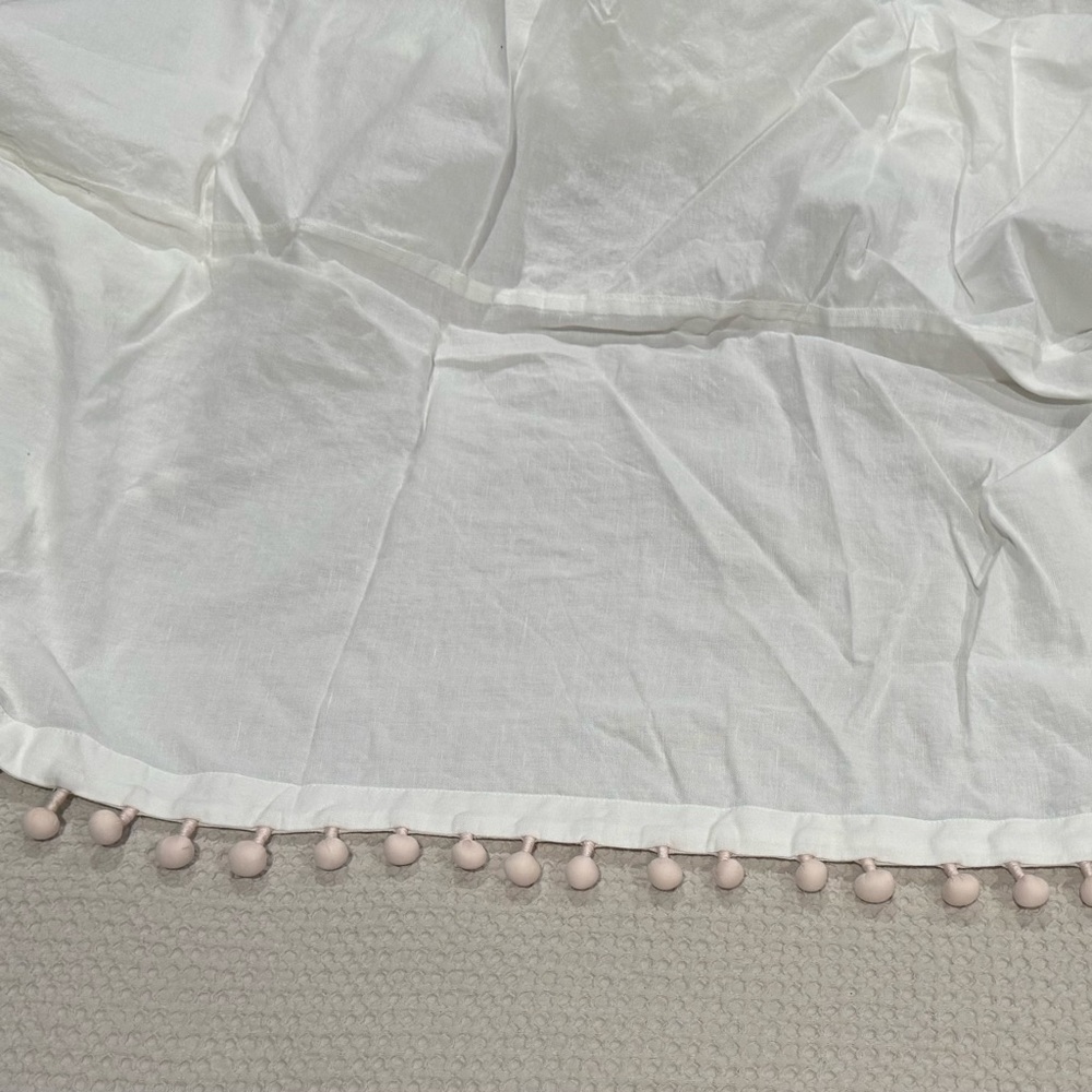 Restoration Hardware White Crib Skirt with Petal Pom Trim - Picture 3 of 3
